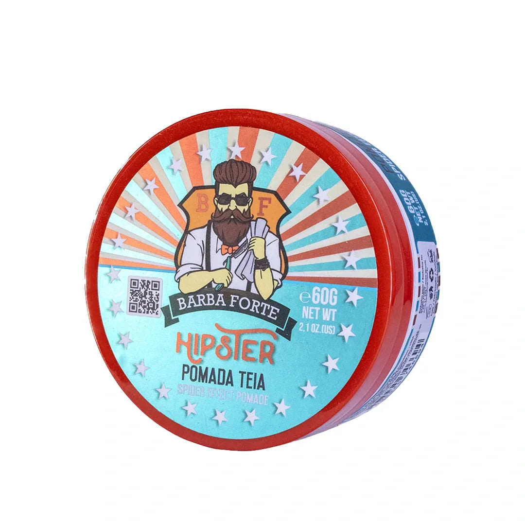 Pomada Efeito Teia Hipster 60g no camarim retrô Hipster Pomada Efeito Teia Hipster em fundo branco