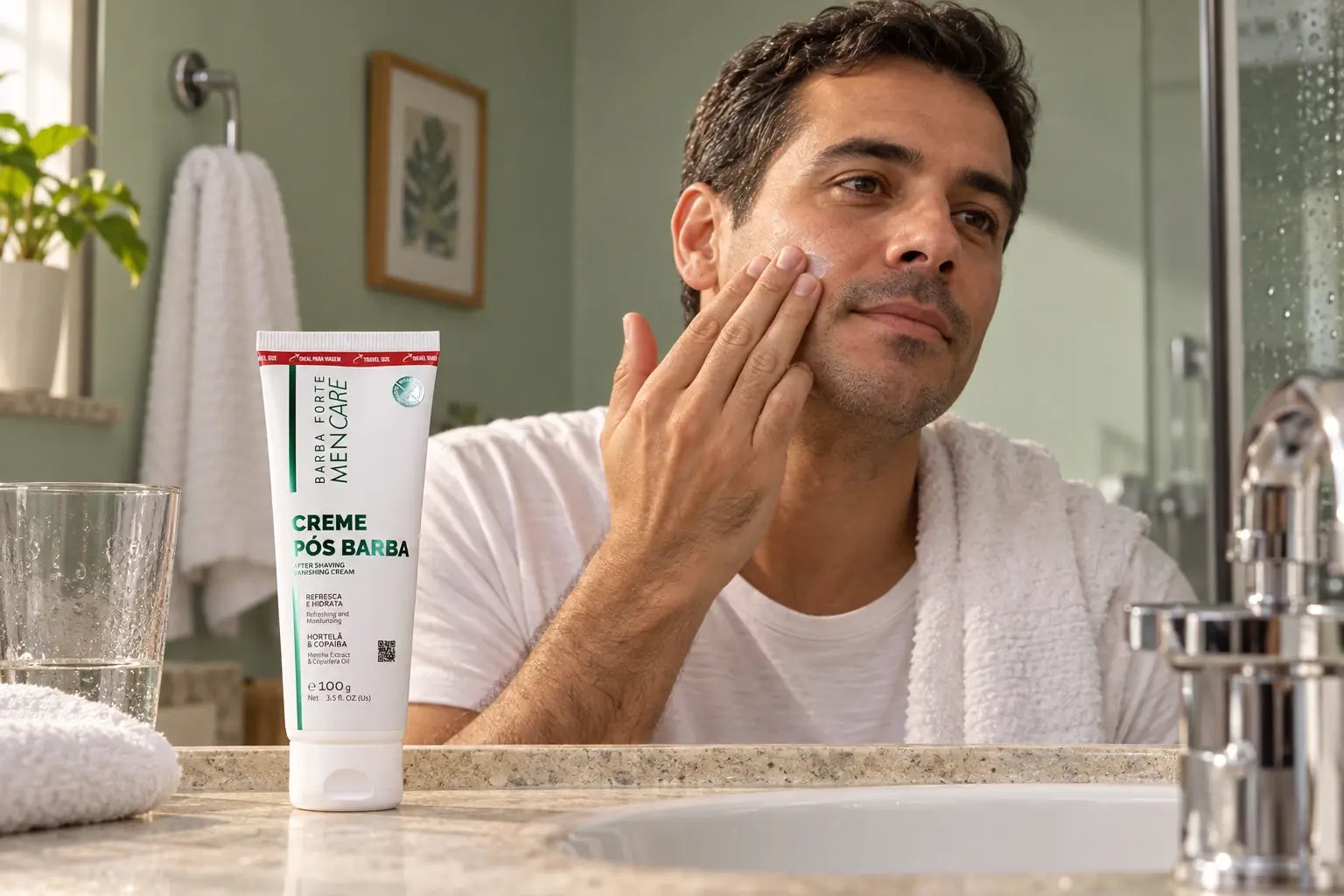Creme Pós-Barba Men Care 100g · Um pouco nas mãos. Cuidado no rosto.
