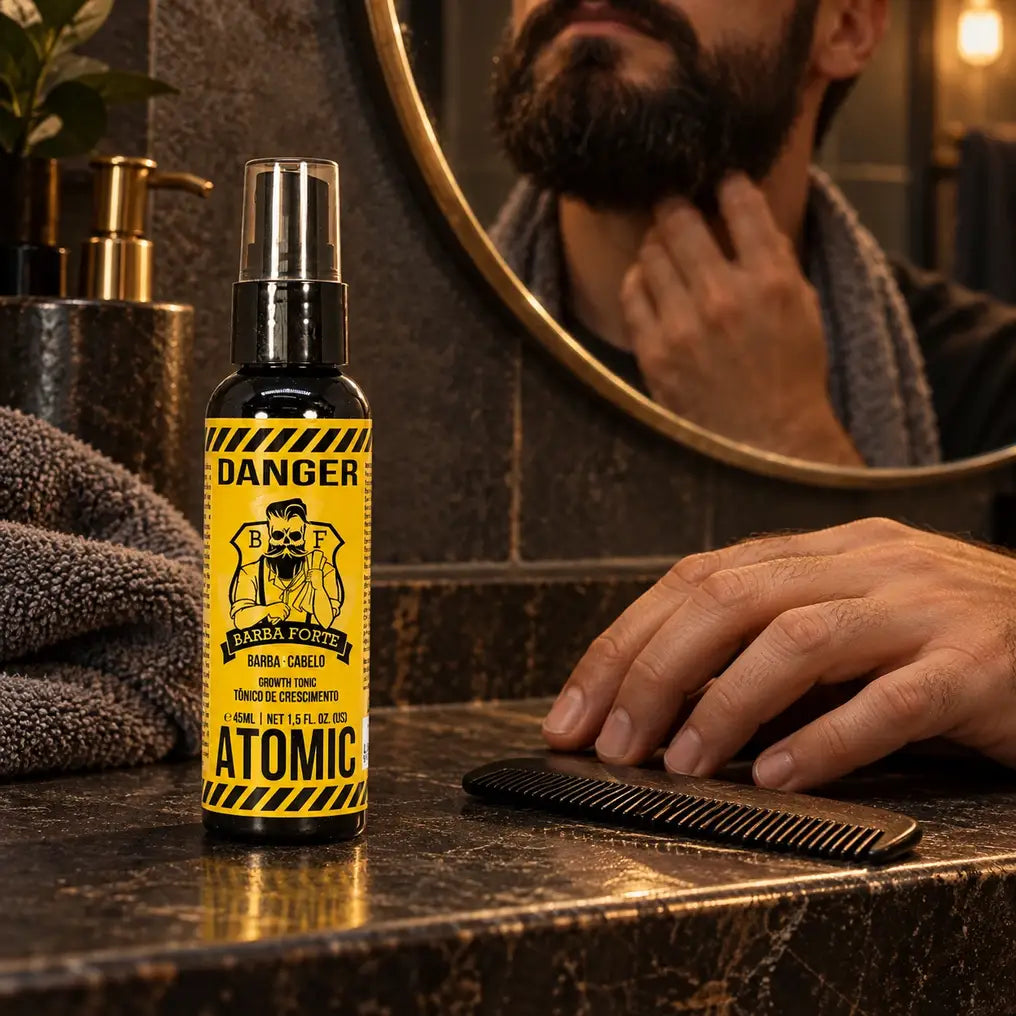 Tônico Atomic Danger 45ml presente na cena de cuidado no universo Danger