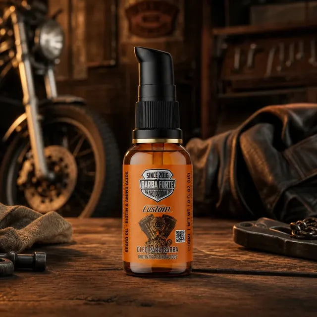 Linha Custom — Shampoo e Óleo para Barba Barba Forte