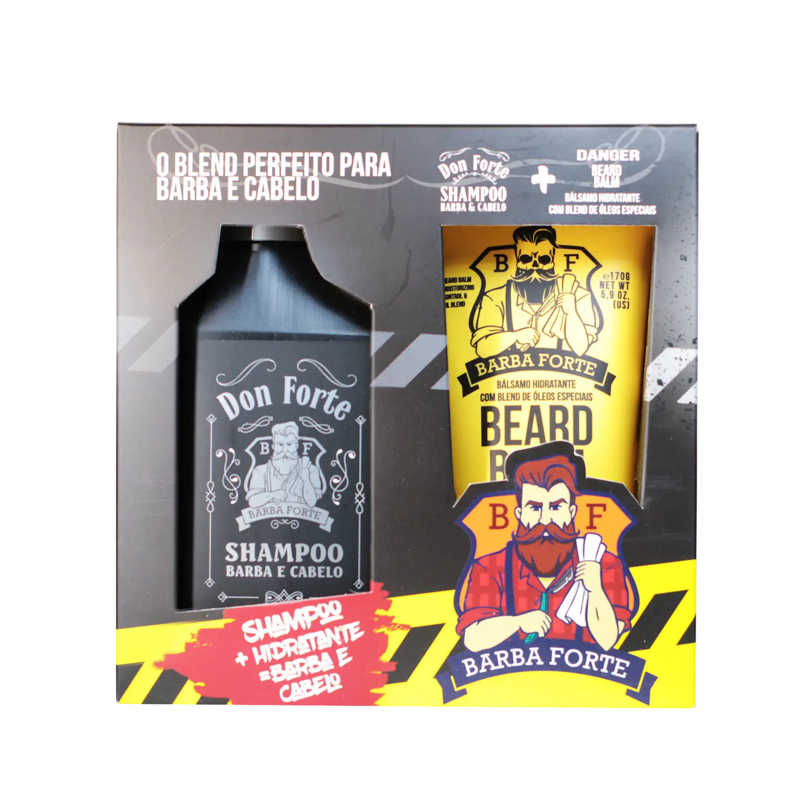 Caixa do combo Beard Balm Danger 170g e Shampoo Don Forte 250ml Barba Forte