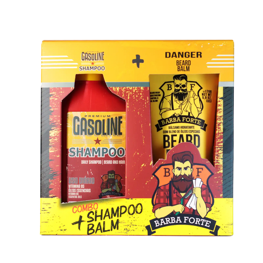 Caixa do combo Shampoo Gasoline e Beard Balm Danger Barba Forte