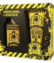 Caixa do mini combo Danger, Shampoo Bomba e Beard Balm Barba Forte, vista em ângulo