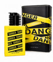 Eau de Parfum Danger Barba Forte com frasco amarelo e lata de apresentação preta em fundo branco