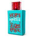 Perfume masculino Eau de Parfum Hipster Barba Forte, frasco turquesa com tampa vermelha em fundo branco