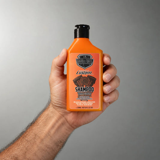 Shampoo Carvão Ativado Custom Barba Forte – rótulo e informações do produto